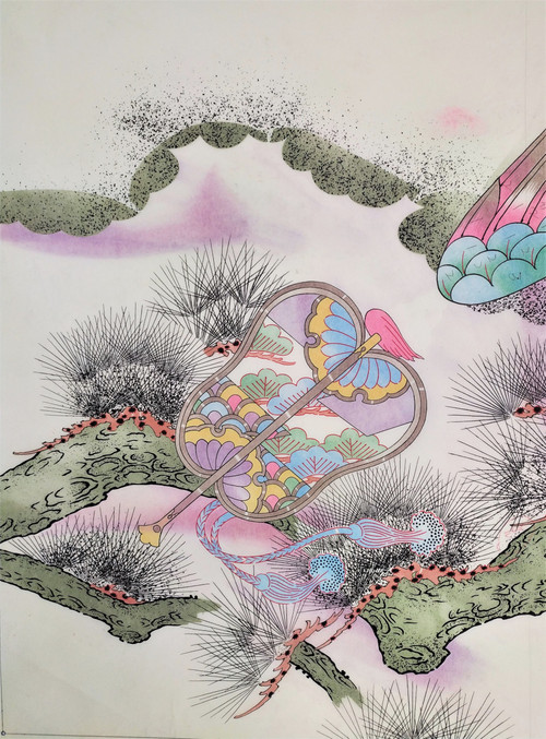 Progetto giapponese di kimono giapponesi acquerelli e inchiostri