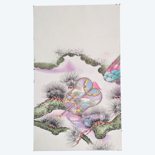 Progetto giapponese di kimono giapponesi acquerelli e inchiostri