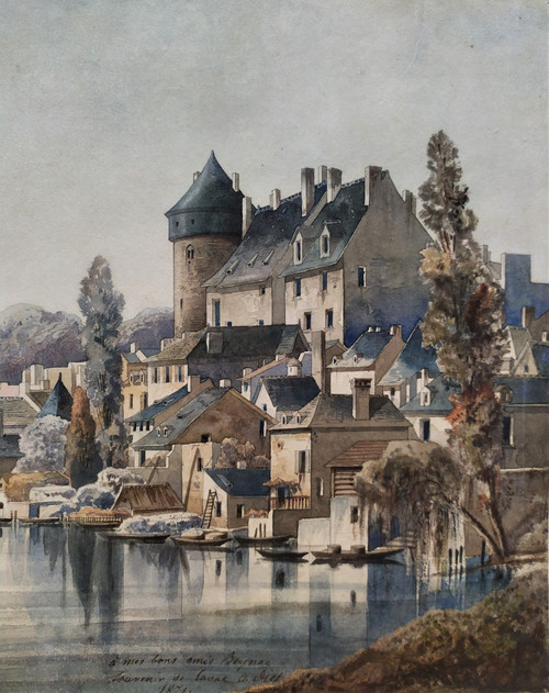 Laval, il castello e la Mayenne Acquerello