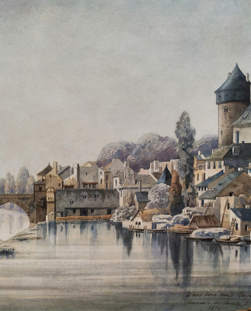 Laval, il castello e la Mayenne Acquerello
