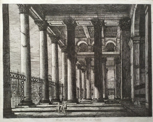 Vue du Panthéon à Rome Gravure Architecture Italie 19ème 