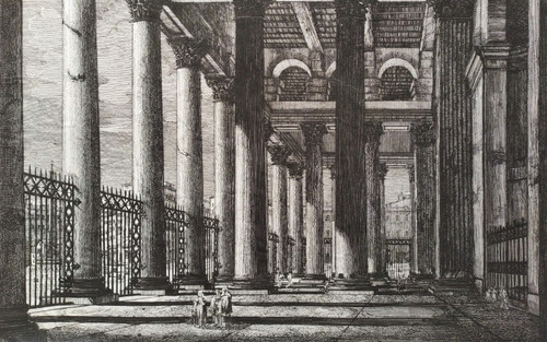 Vue du Panthéon à Rome Gravure Architecture Italie 19ème 