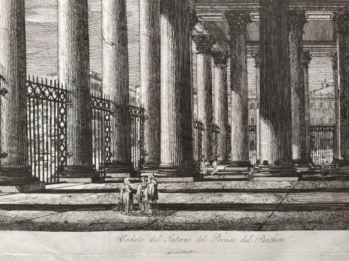 Vue du Panthéon à Rome Gravure Architecture Italie 19ème 