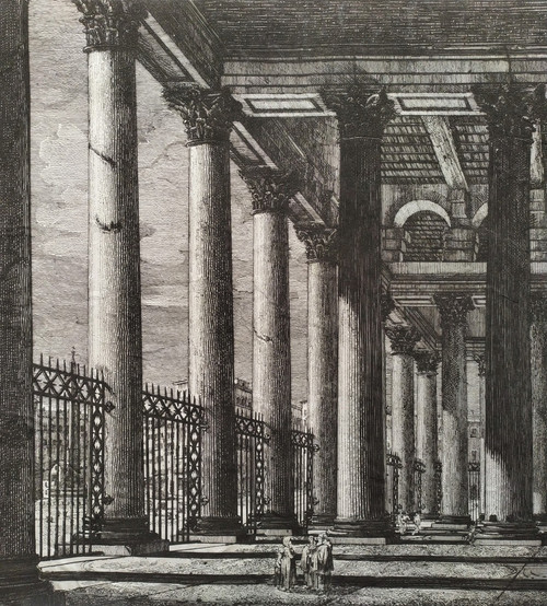 Vue du Panthéon à Rome Gravure Architecture Italie 19ème 