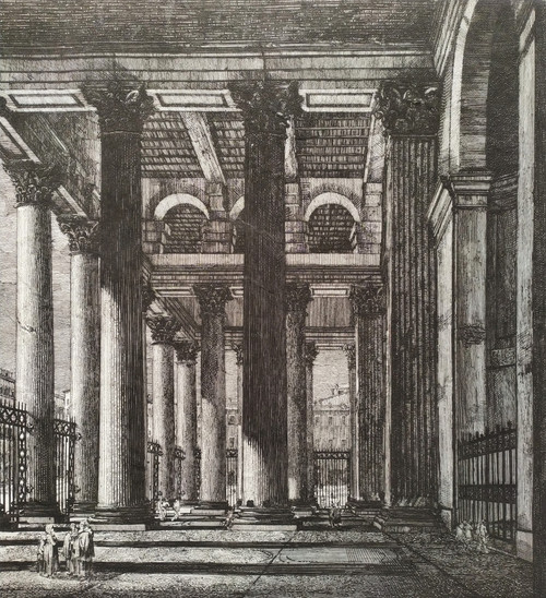 Vue du Panthéon à Rome Gravure Architecture Italie 19ème 
