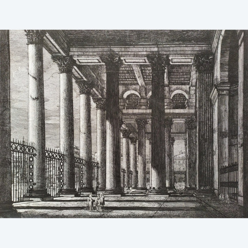 Vue du Panthéon à Rome Gravure Architecture Italie 19ème 