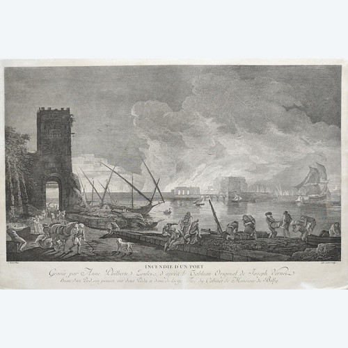 Marine Engraving After Joseph Vernet Fire of a Port 18th