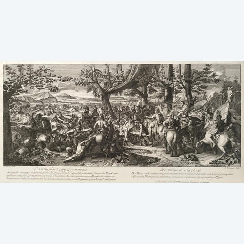 Battle of Alexander King Porus 18th century engraving after Charles Le Brun