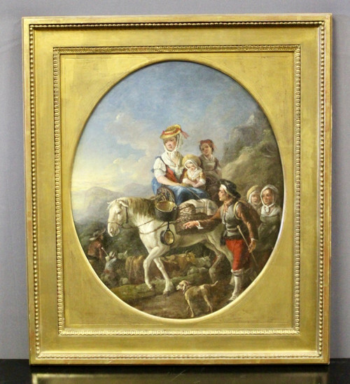 Oil On Canvas Representing A Scene From The Countryside Late 18th Century