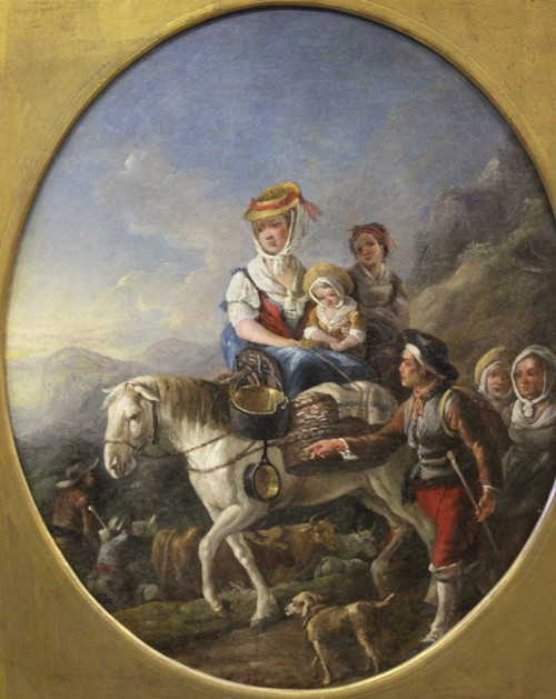 Oil On Canvas Representing A Scene From The Countryside Late 18th Century