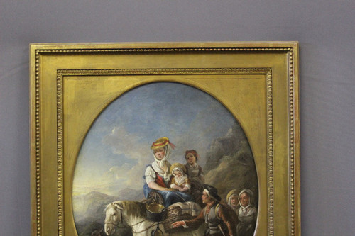 Oil On Canvas Representing A Scene From The Countryside Late 18th Century