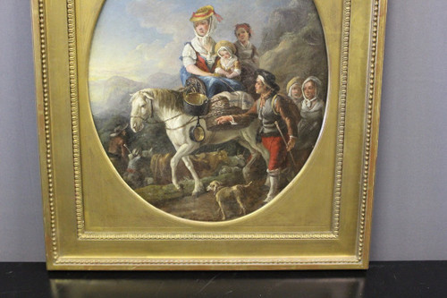 Oil On Canvas Representing A Scene From The Countryside Late 18th Century