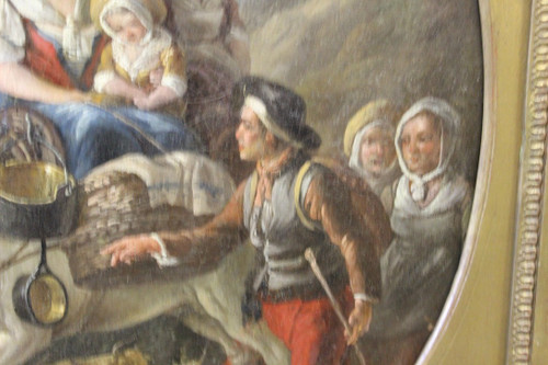 Oil On Canvas Representing A Scene From The Countryside Late 18th Century