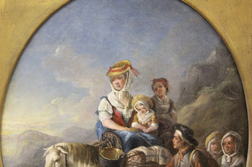 Oil On Canvas Representing A Scene From The Countryside Late 18th Century
