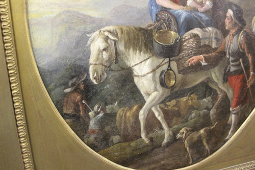 Oil On Canvas Representing A Scene From The Countryside Late 18th Century