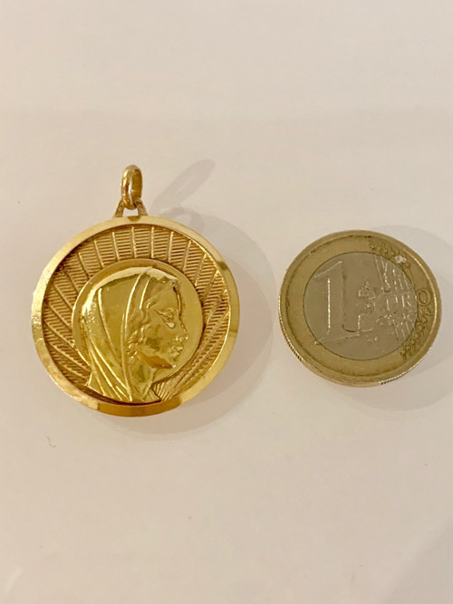 Importante Medaglia Religiosa Con Il Profilo Della Vergine