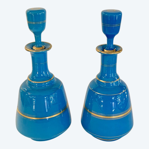Pair Of Flag Blue Opaline Bottles