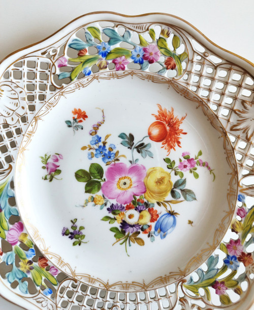 Potschappel Dresden Porcelain Openwork Plates 19th c
