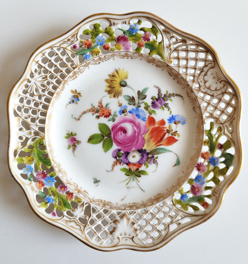Potschappel Dresden Porcelain Openwork Plates 19th c