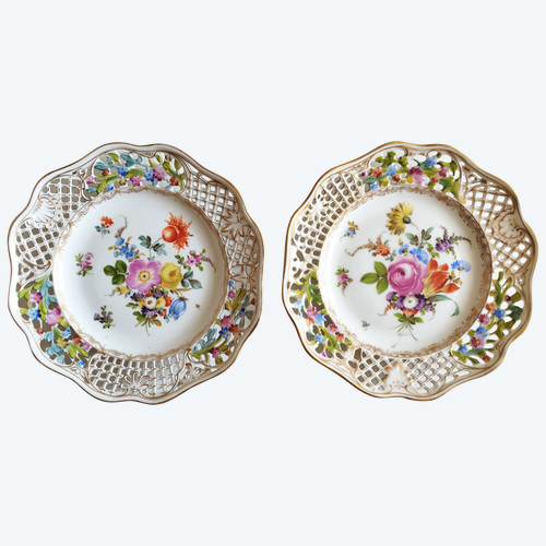 Potschappel Dresden Porcelain Openwork Plates 19th c
