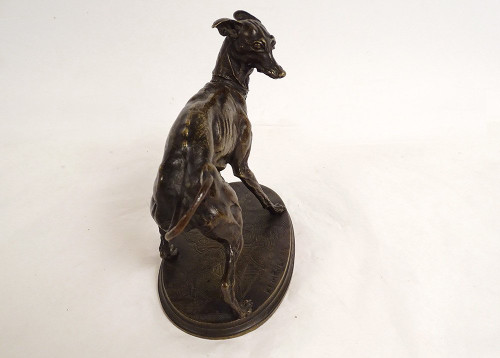 Piccola scultura in bronzo Pierre-Jules guida il levriero Plock 1854 XIX