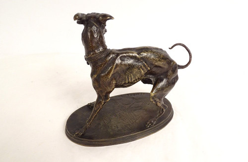 Piccola scultura in bronzo Pierre-Jules guida il levriero Plock 1854 XIX
