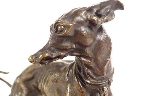 Piccola scultura in bronzo Pierre-Jules guida il levriero Plock 1854 XIX