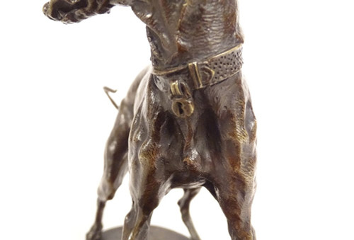 Piccola scultura in bronzo Pierre-Jules guida il levriero Plock 1854 XIX