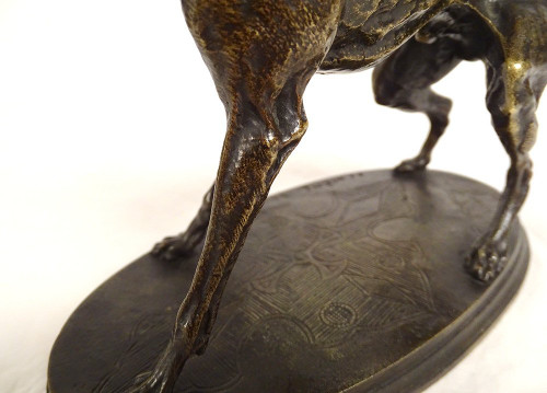 Piccola scultura in bronzo Pierre-Jules guida il levriero Plock 1854 XIX