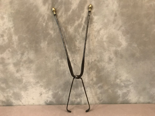 Beautiful large log tongs iron and bronze arm tongs from the late 18th century