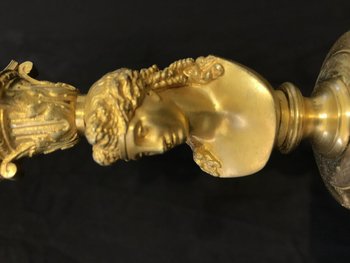 Coppia Candelieri Coppia nell'antica lampada in bronzo dorato del XIX