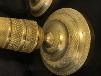 Coppia Candelieri Coppia nell'antica lampada in bronzo dorato del XIX