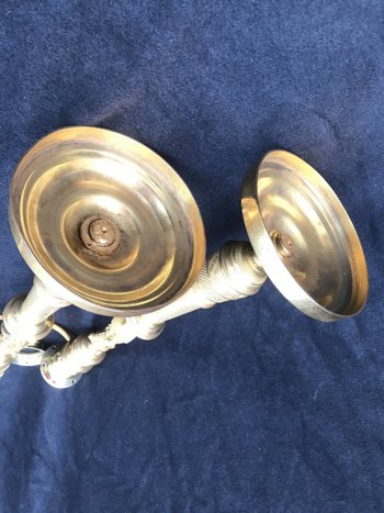 Coppia Candelieri Coppia nell'antica lampada in bronzo dorato del XIX
