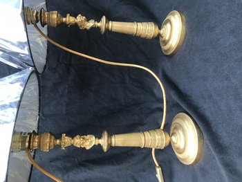 Coppia Candelieri Coppia nell'antica lampada in bronzo dorato del XIX