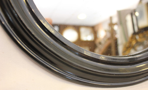 Napoleon III Mirror, Oval Blackened Lacquered Wood, Mercury Glass 34 x 39 cm