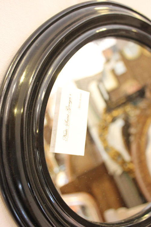 Napoleon III Mirror, Oval Blackened Lacquered Wood, Mercury Glass 34 x 39 cm