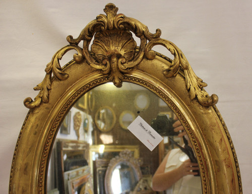 Napoleon III Oval Mirror, Louis XV Style, Shell, Gold Leaf 50 X70 Cm