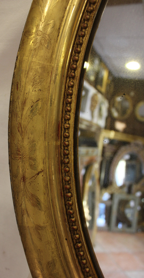 Napoleon III Oval Mirror, Louis XV Style, Shell, Gold Leaf 50 X70 Cm