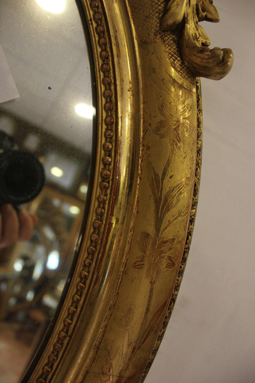 Napoleon III Oval Mirror, Louis XV Style, Shell, Gold Leaf 50 X70 Cm