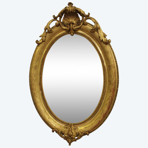 Napoleon III Oval Mirror, Louis XV Style, Shell, Gold Leaf 50 X70 Cm