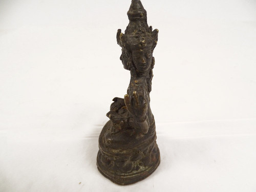 Sculpture Statuette Bronze Déesse Tara Trois Têtes Bouddhisme Thailande 19è