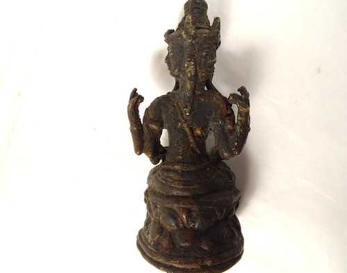 Sculpture Statuette Bronze Déesse Tara Trois Têtes Bouddhisme Thailande 19è