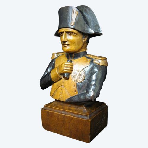 Busto in legno intagliato policromo di Napoleone I.