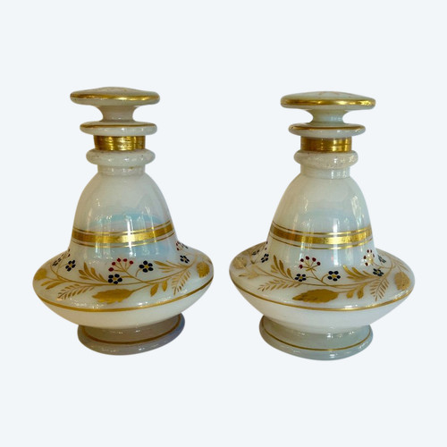 Pair of opaline "soap bubble" bottles