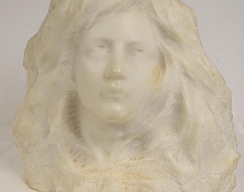 Scultura Testa di Giovane Donna Marmo di Carrara G. Verona Stile Liberty XIX Secolo