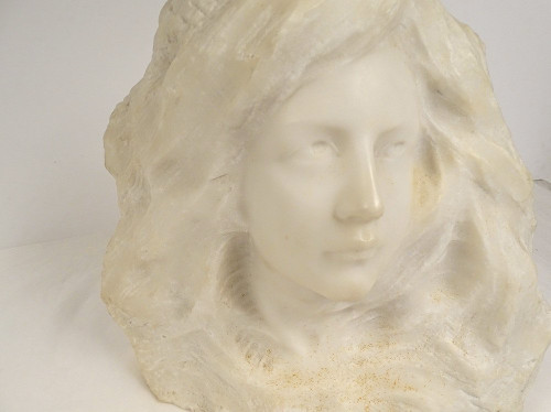 Scultura Testa di Giovane Donna Marmo di Carrara G. Verona Stile Liberty XIX Secolo
