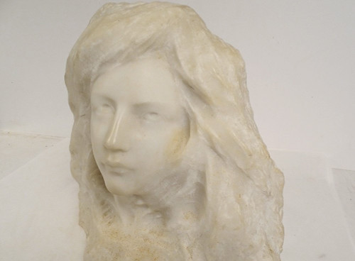 Scultura Testa di Giovane Donna Marmo di Carrara G. Verona Stile Liberty XIX Secolo
