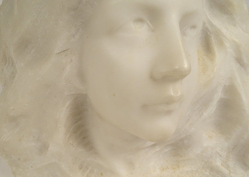 Scultura Testa di Giovane Donna Marmo di Carrara G. Verona Stile Liberty XIX Secolo