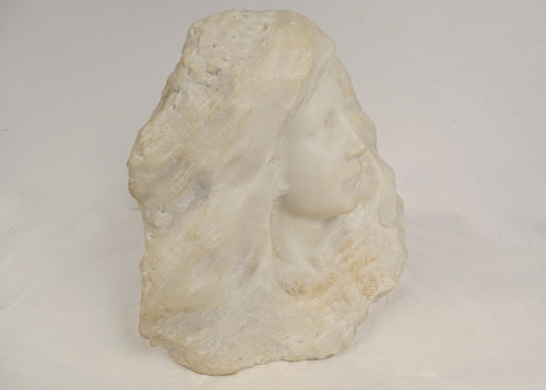 Scultura Testa di Giovane Donna Marmo di Carrara G. Verona Stile Liberty XIX Secolo