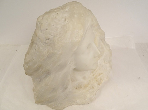 Scultura Testa di Giovane Donna Marmo di Carrara G. Verona Stile Liberty XIX Secolo